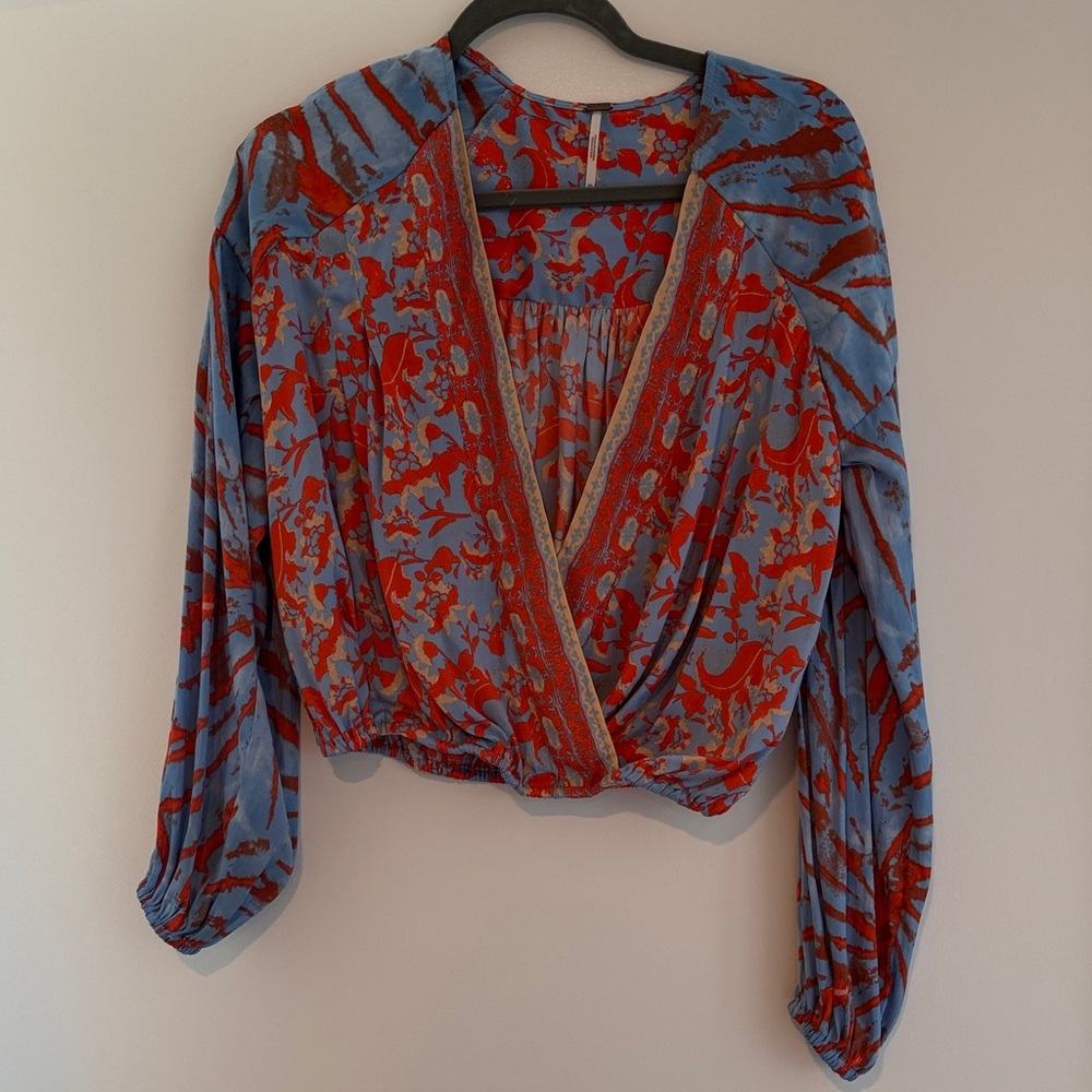 Free People Red and Blue Women's Top